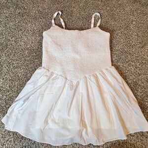 Aerie White Smocked Skort Romper Dress‎ XL Adjustable Straps NWT